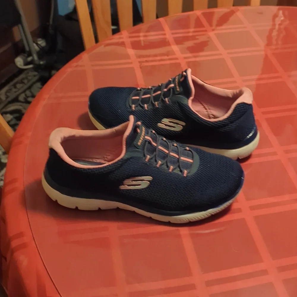 Skechers Navy Blue and Pink Slip-On Athletic Sneakers